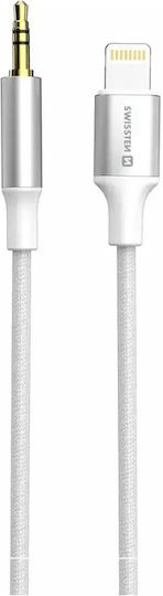 Swissten Lightning Auxiliary Cable Compatible Jack 3.5mm Nylon Braided 1.5m White