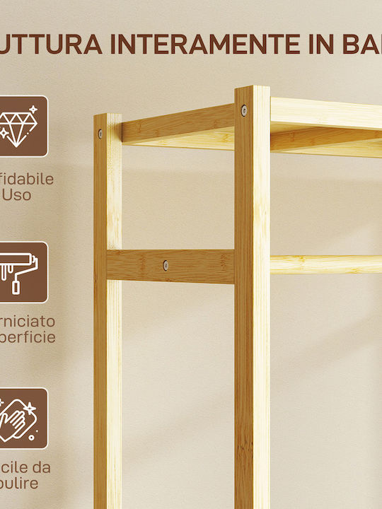 HomCom Rolling Floor Garment Rack Bamboo Beige 70x35x175cm