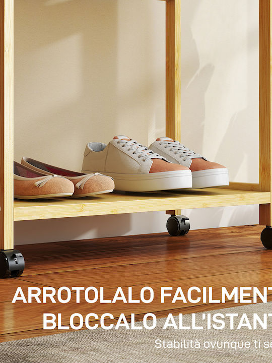 HomCom Rolling Floor Garment Rack Bamboo Beige 70x35x175cm