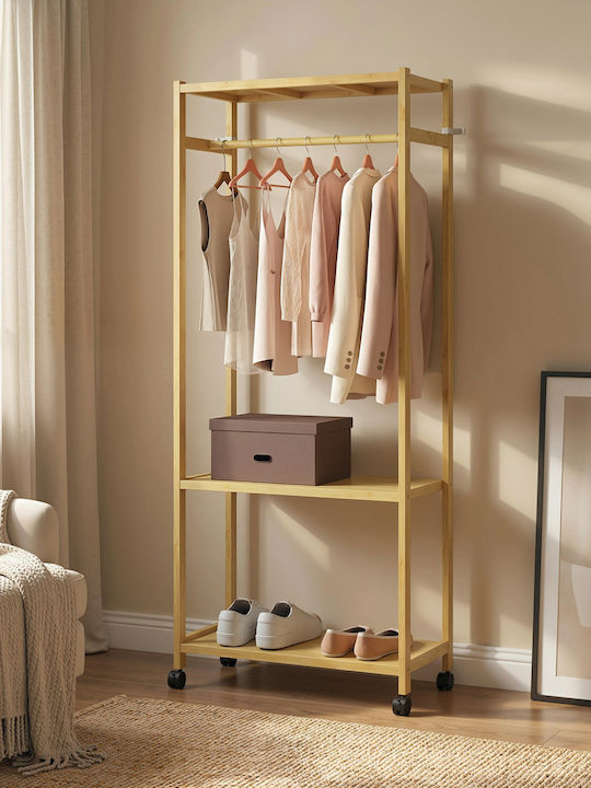 HomCom Rolling Floor Garment Rack Bamboo Beige 70x35x175cm