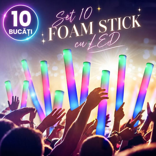 Set 10 Foam Led Sticks 46 Cm Length Parties