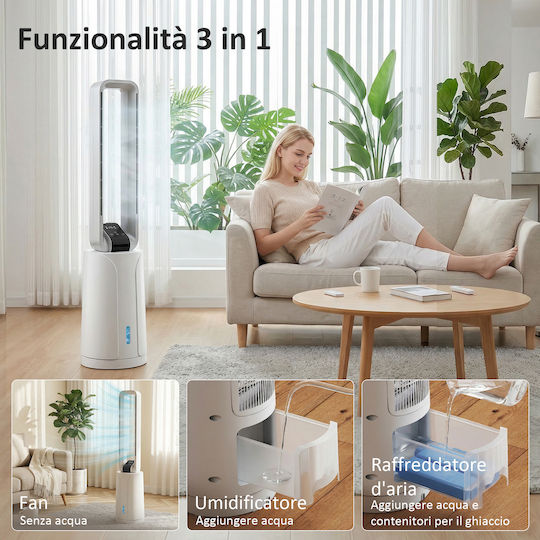 HomCom Ανεμιστήρας Χωρίς Πτερύγια 90W με Τηλεχειριστήριο Λευκός