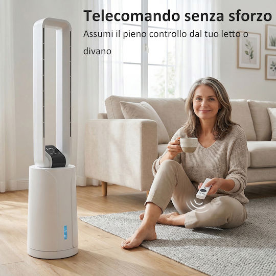 HomCom Ανεμιστήρας Χωρίς Πτερύγια 90W με Τηλεχειριστήριο Λευκός