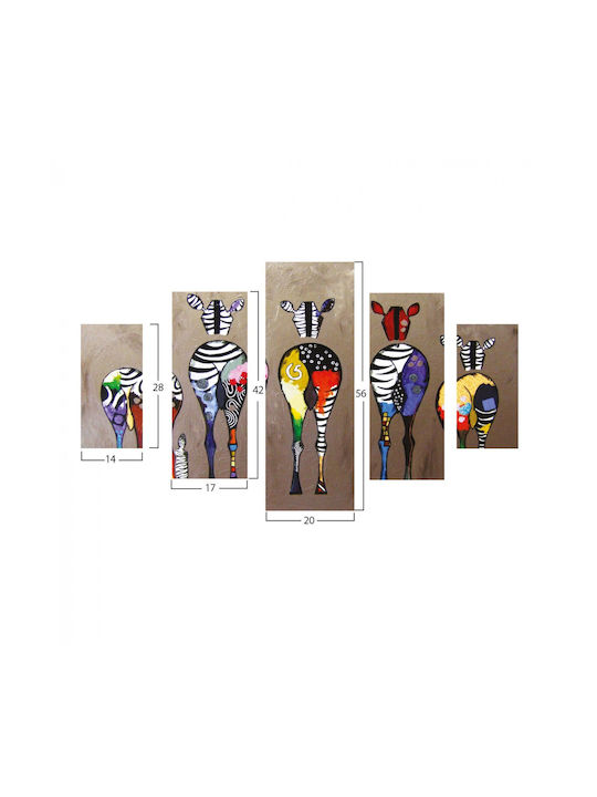 Freebox Colorful Zebras Πεντάπτυχος Πίνακας Ξύλινος 82x56cm