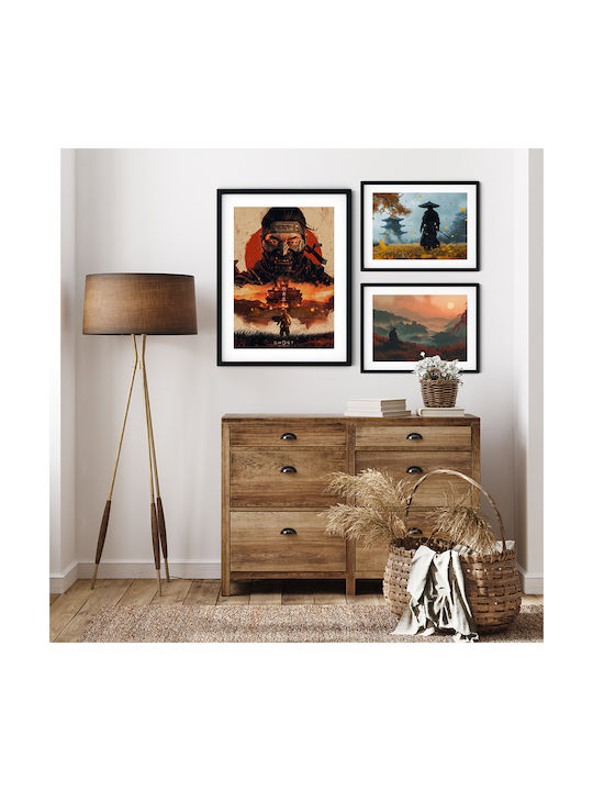 Gaming Poster Ghost Tsusima Sunset Serenity Gm2361 40cm X 50cm Premium Black Wooden Frame