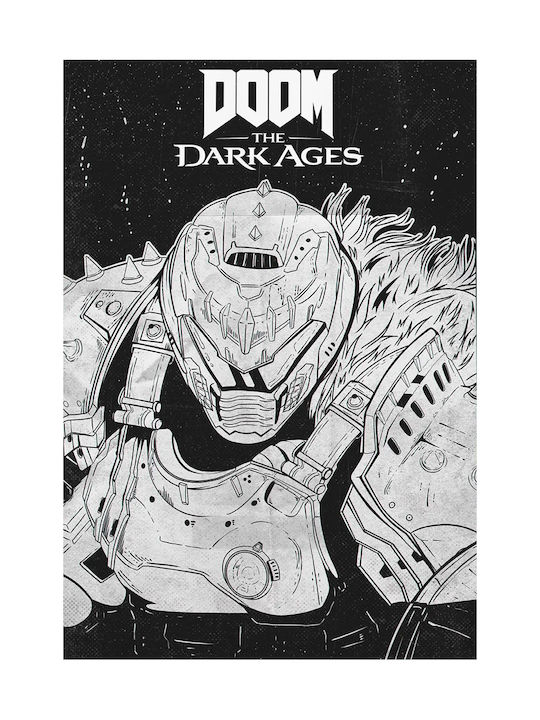 Gaming Poster Doom Dark Ages Black & White Gm2384 40cm X 50cm Premium Μαύρο Ξύλινο Κάδρο