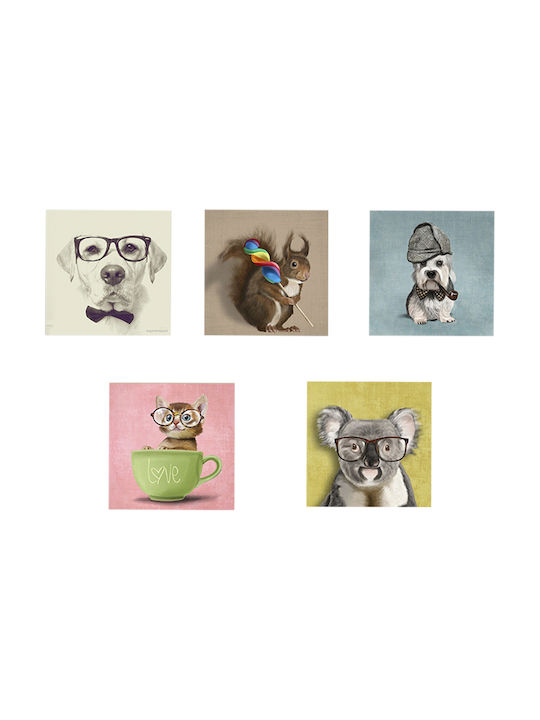 Freebox Clever Pets Fivefold Wooden Painting 75x15cm