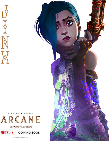 Gaming Poster Arcane League Legends Jinx Gm2396 40cm x 50cm Premium Schwarzes Hölzernes Rahmen