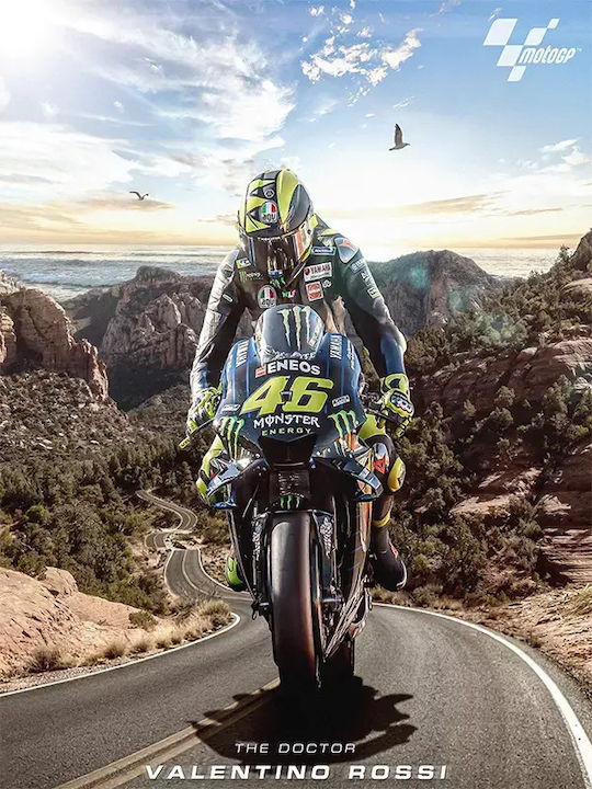 Poster MotoGP Valentino Rossi GP017 40cm X 50cm Premium Black Wooden Frame