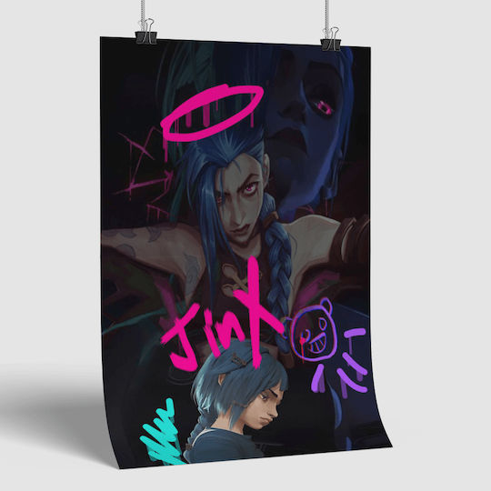 Gaming Poster Jinx Powder Gm1113 40cm X 50cm Premium Μαύρο Ξύλινο Κάδρο