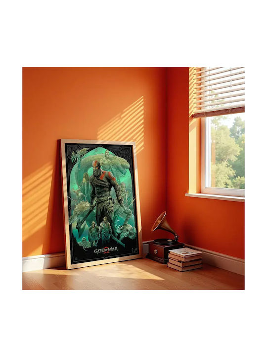 Gaming Poster God War Gm2312 40cm X 50cm Premium Μαύρο Ξύλινο Κάδρο