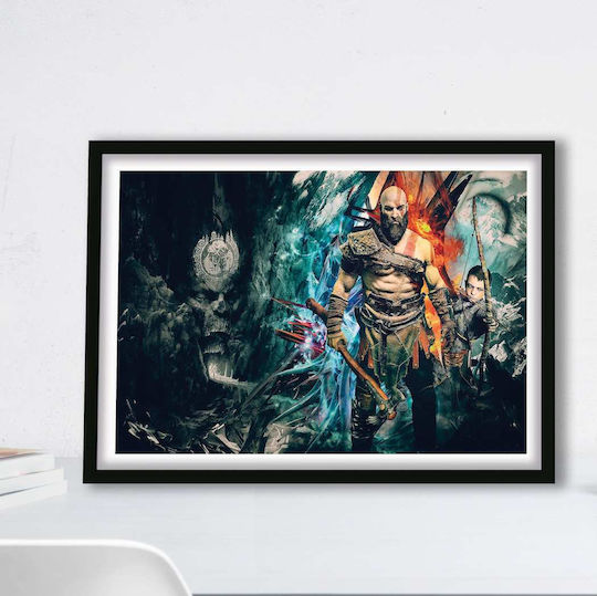 Gaming Poster God War Gm014 40cm X 50cm Premium Black Wooden Frame
