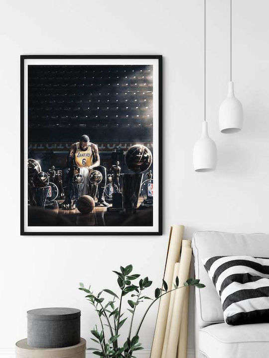 Poster Nba Lebron Trophies Snk064 40cm X 50cm Premium Μαύρο Ξύλινο Κάδρο
