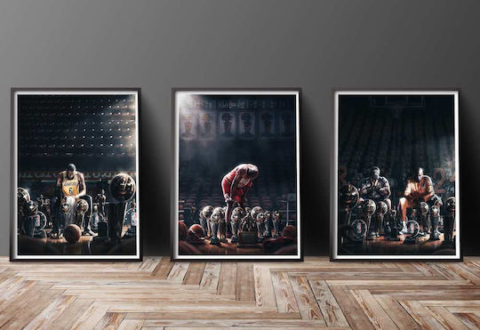 Poster NBA LeBron Trophies SNK064 40cm X 50cm Premium Black Wooden Frame