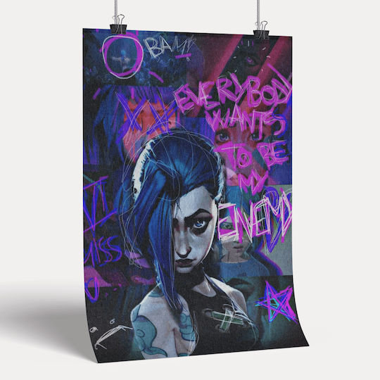 Gaming Poster Jinx Arcane Gm1111 40cm X 50cm Premium Black Wooden Frame