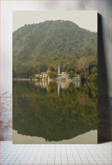 iLovePrints Reflection Temple Bei Mountain Gemälde 100x150