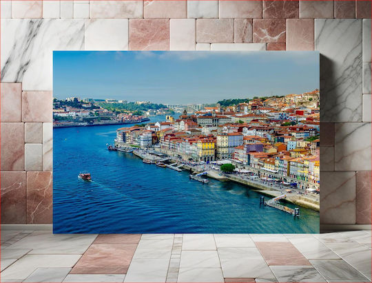 Colorful Riverside Cityscape Πολύχρωμο Αστικό Τοπίο Δίπλα Στο Ποτάμι 1 σε Καμβά