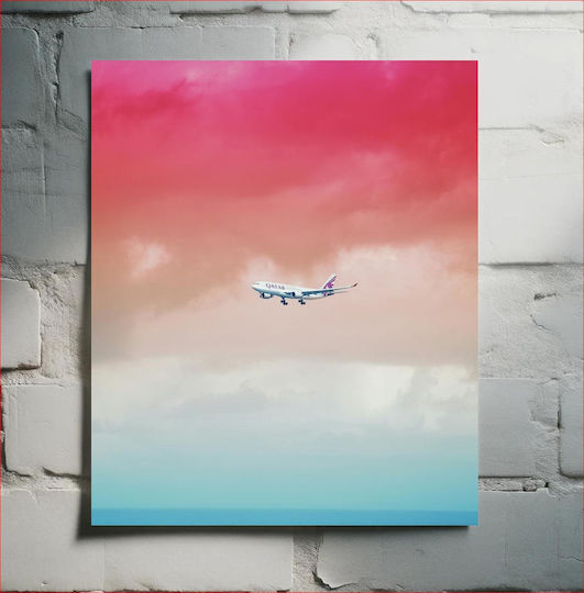 Πίνακας Qatar Airways Plane In Colorful Sky Αεροπλάνο Qatar Airways Στον Πολύχρωμο Ουρανό 100x150 Πίνακας Qatar Airways Plane In Colorful Sky Αεροπλάνο Qatar Airways Στον Πολύχρωμο Ουρανό 100x150