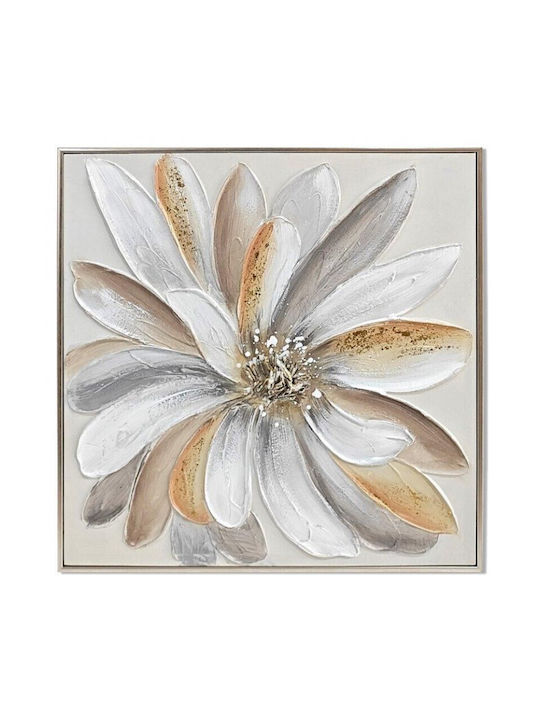 Karvounis Canvas Painting Flower White-Gold Silver Frame Abstract Daisy 62x62x3.5cm Bd25b514aa-1a