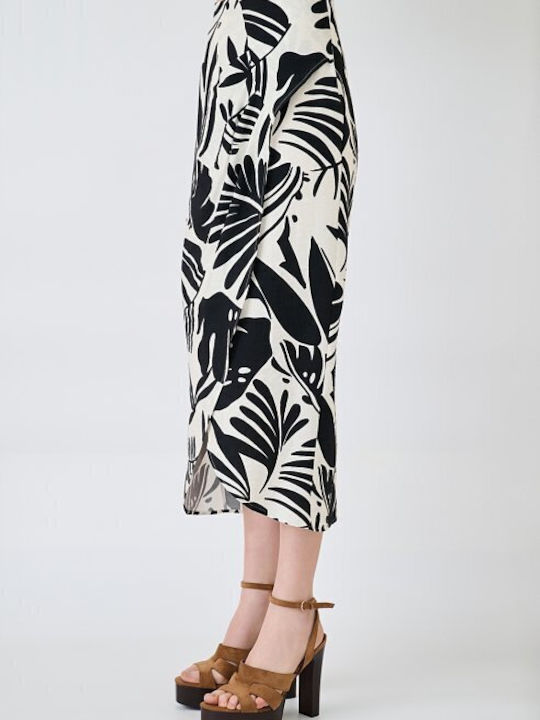 Midi Blumen Damenrock Schwarz