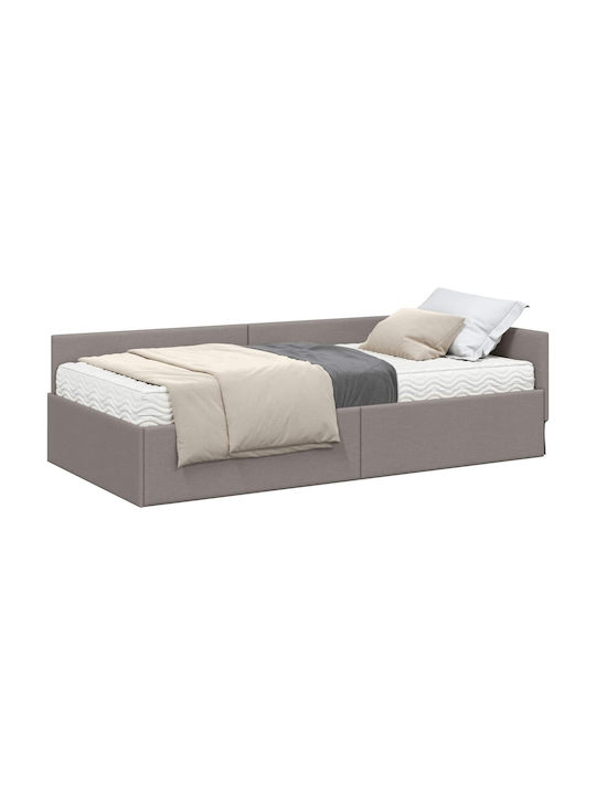 Pat Montat Pe Perete Single Tapițat Cu Material Maro Cu Plăci Și Saltea 90x200cm