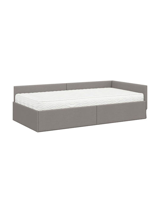 Pat Montat Pe Perete Single Tapițat Cu Material Maro Cu Plăci Și Saltea 90x200cm