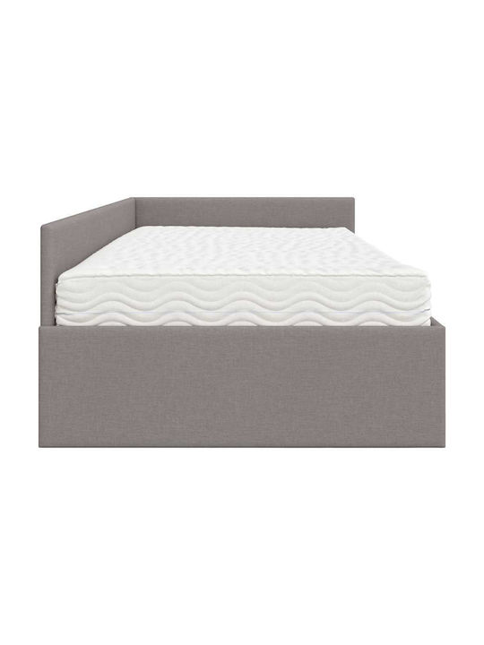 Pat Montat Pe Perete Single Tapițat Cu Material Maro Cu Plăci Și Saltea 90x200cm