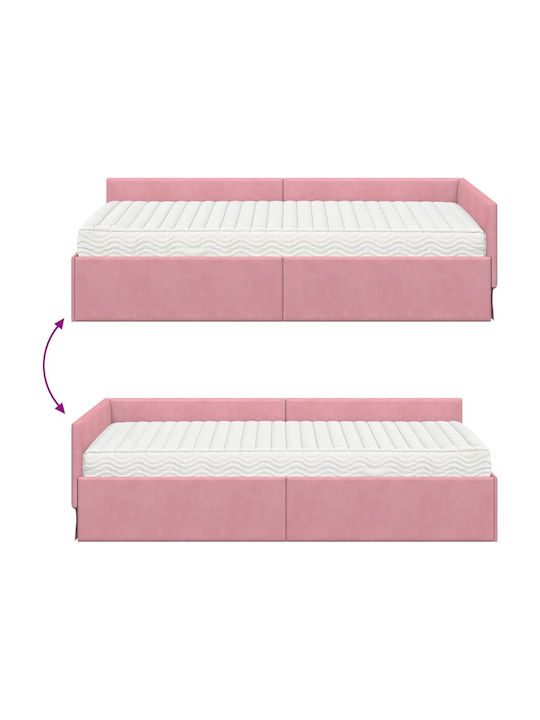 Ein Einzelbett Mit Samt Rosa Mit Lattenrost Und Matratze 90x200cm