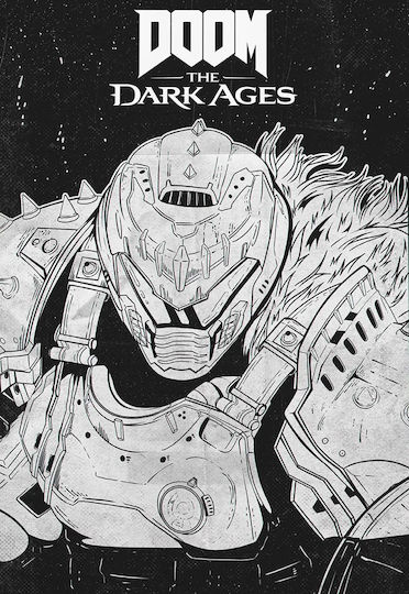 Poster Gaming Doom Dark Ages Negru Și Alb Gm2384 40cm X 50cm Cadru Maro Din Lemn