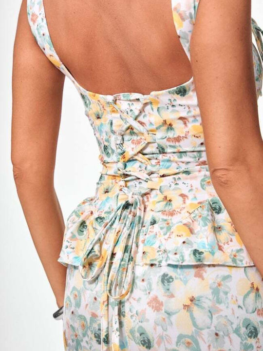 Set Dama Verde Menta Cu Pantaloni Floral