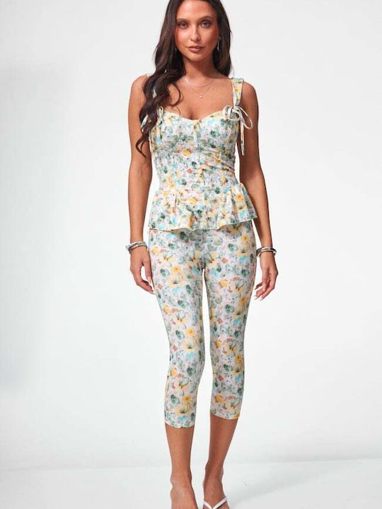 Set Dama Verde Menta Cu Pantaloni Floral