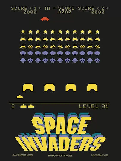 Gaming Poster Space Invaders Gm119 40cm X 50cm Frame Natural Wood Beige