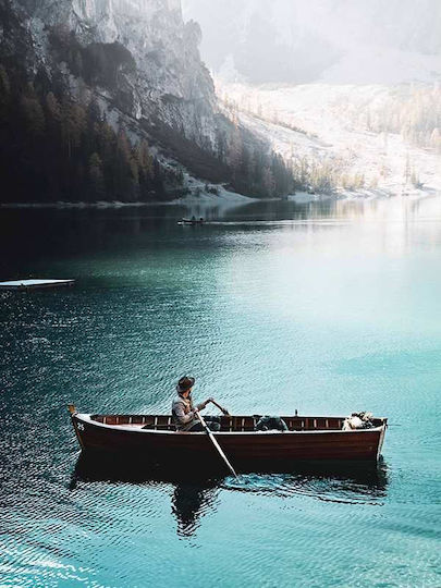 Poster Boat On River Pst25110 40cm X 50cm Λευκή Ξύλινη Κορνίζα