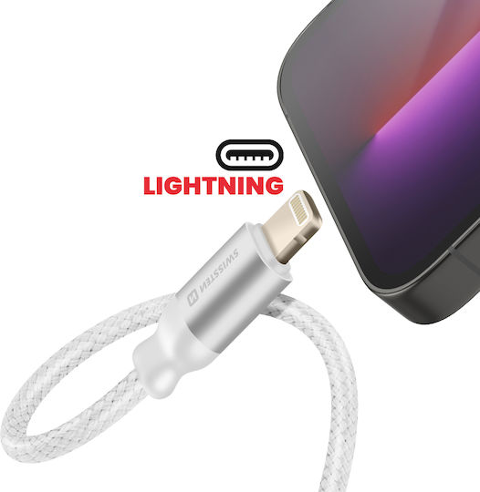 Swissten 2-in-1 Braided Nylon Anti-Tangle Lightning Audio Charging Splitter White