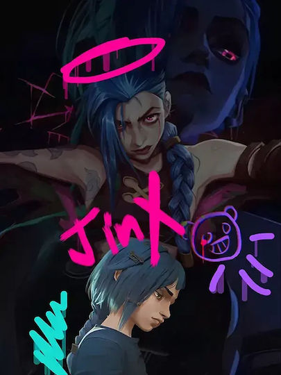 Gaming Poster Jinx Powder Gm1113 40cm x 50cm Weiße Hölzernes Rahmen