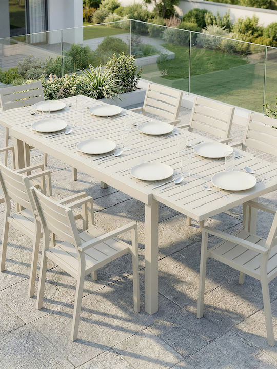 Outdoor Aluminum Extendable White Table 225x85x75cm
