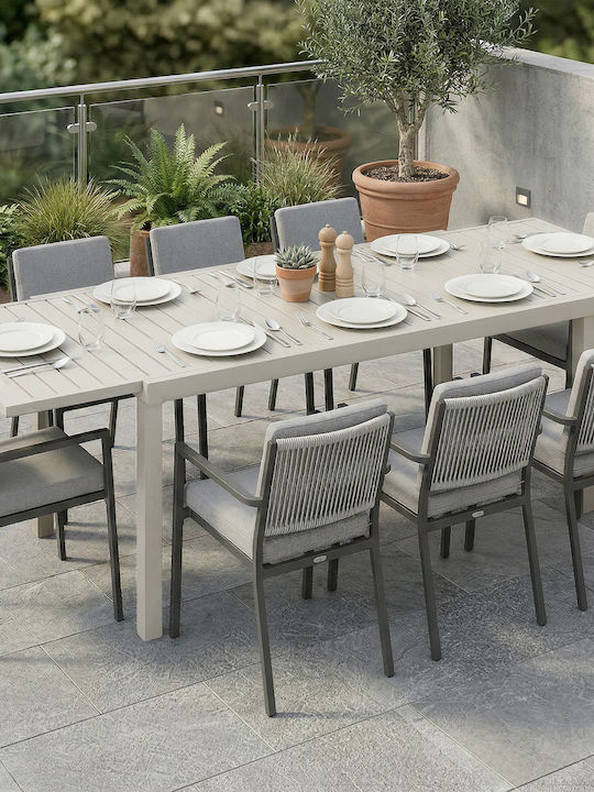 Outdoor Aluminum Extendable White Table 225x85x75cm