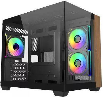 CoolerMaster Elite 481 Wood Gaming Mini Tower Computer Case with Side Window and ARGB Lighting Black