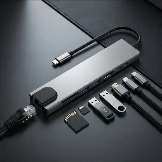 Tech-Protect HUB USB-C Dockingstation mit HDMI 4K PowerDelivery Ethernet Grau