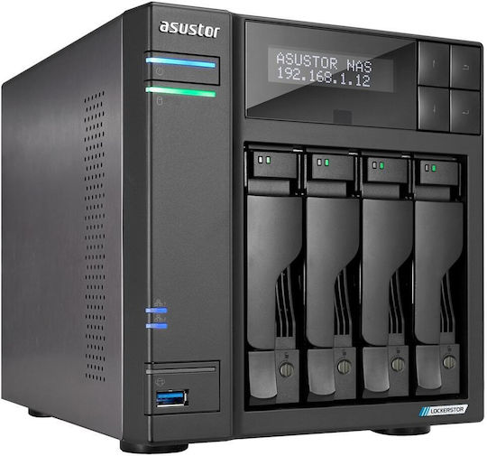 Asustor Lockerstor 4 Gen2 (AS6704T V2) NAS Tower with 4 Slots for HDD M.2 SSD and 2 Ethernet Ports