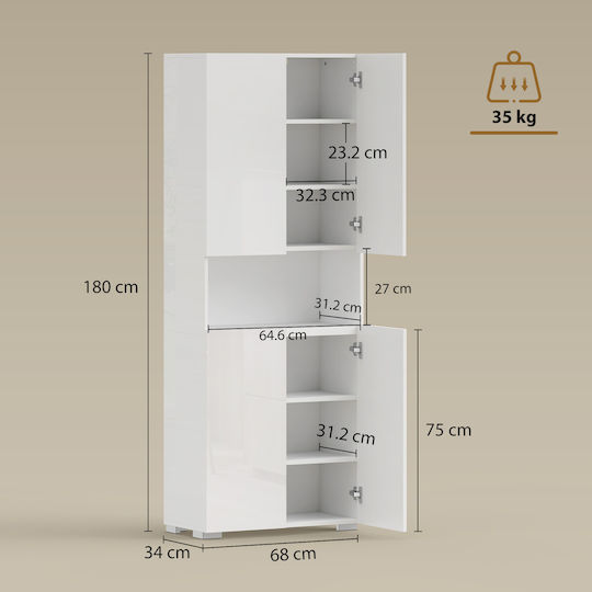 Boden Küchenschrank Weiß Glänzend 68x34x180cm