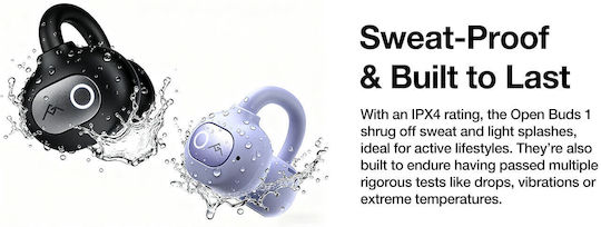 AGM Open Buds 1 Bluetooth Handsfree Ακουστικά με Αντοχή στον Ιδρώτα και Θήκη Φόρτισης Μαύρα
