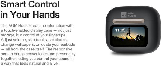 AGM Buds 9 Casti Bluetooth Handsfree cu Rezistență la Transpirație și Husă de Încărcare Negre