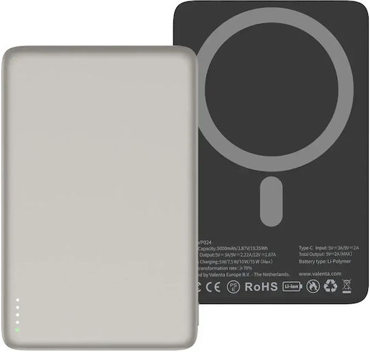 Valenta 588874 MagSafe Power Bank 5000mAh 15W Natural