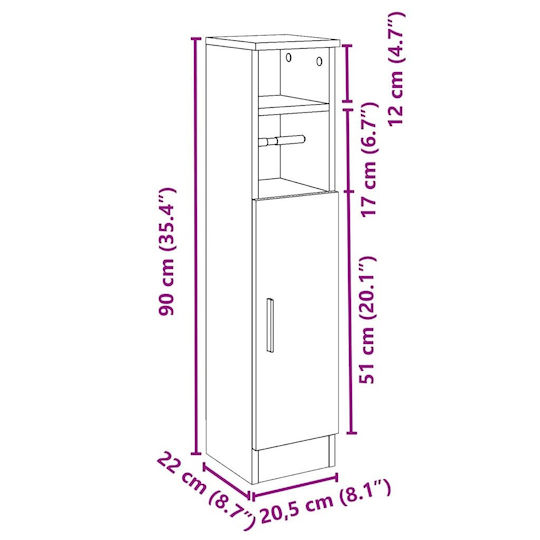 vidaXL Стенна Баня Колона 20.5x22x90см Сива