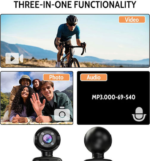 017215 Action Camera Full HD (1080p) με Οθόνη Μαύρη