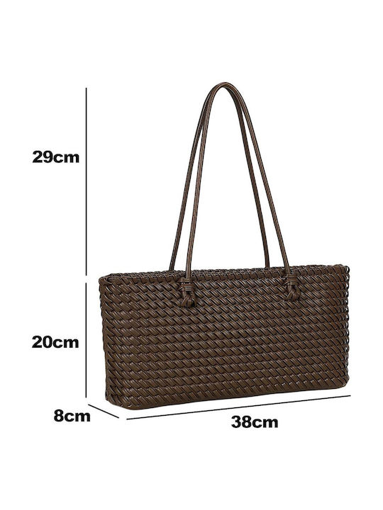 Gallantry Damen Geflochtene Tote Tasche Lederoptik Doppelter Langer Griff Dunkelbraun