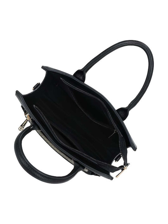Gallantry Structured Handbag Women Front Zipped Pocket Shoulder Strap Black