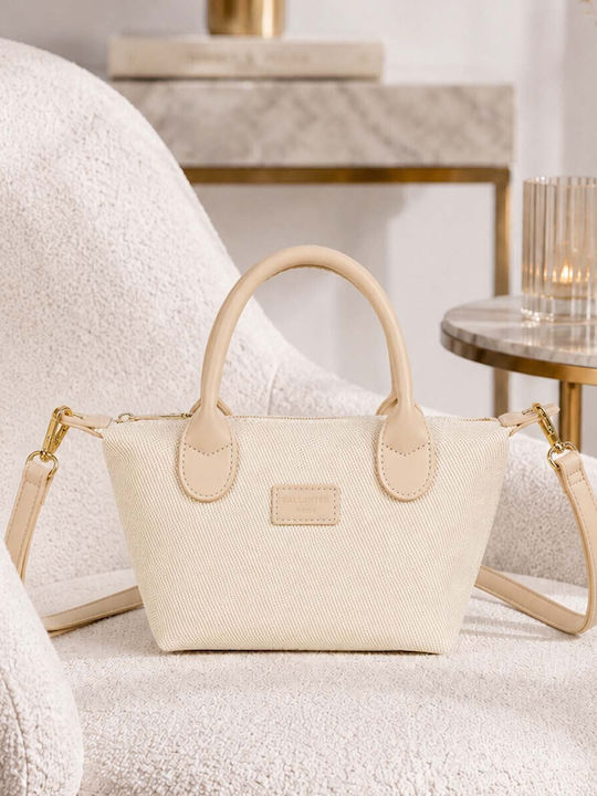 Gallantry Mini Canvas Tote Handbag Women Leather Effect Shoulder Strap Beige