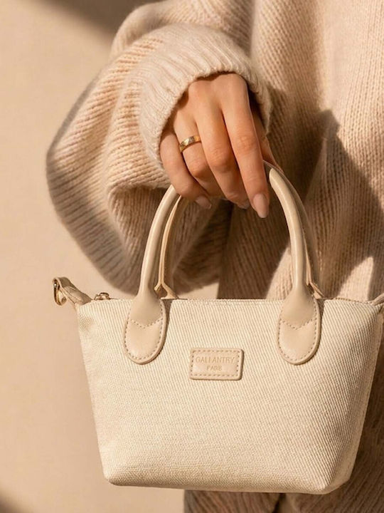 Gallantry Mini Canvas Tote Handbag Women Leather Effect Shoulder Strap Beige